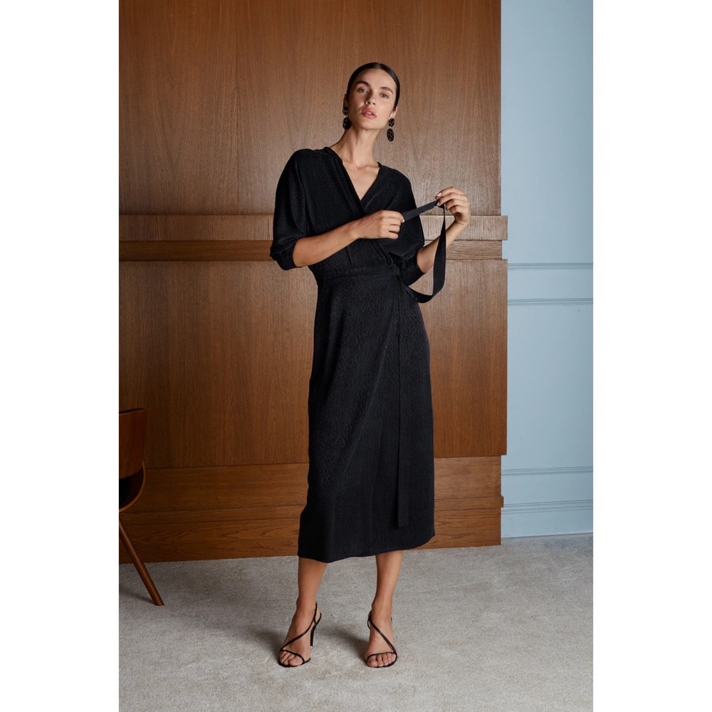 UNDRESS Lithuania ( NWT) | XS/S Maneli Cupro Black Midi Wrap Dress - Picture 2 of 12